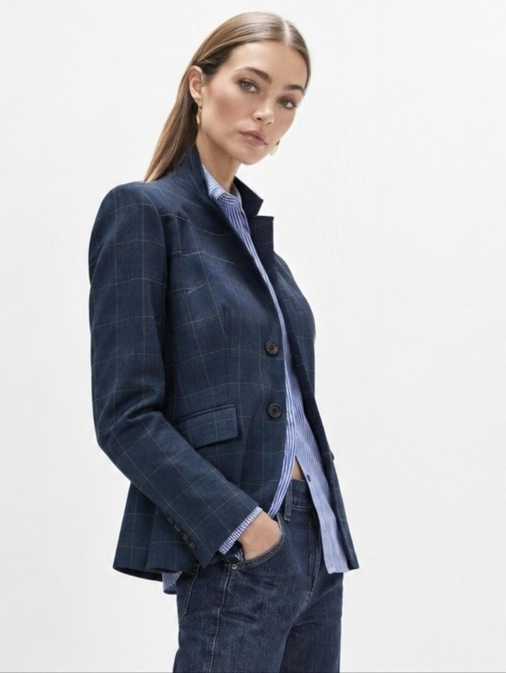 J. Crew Factory Vintage Blazer Stretch Cotton Windowpane Dark Teal Sz.2